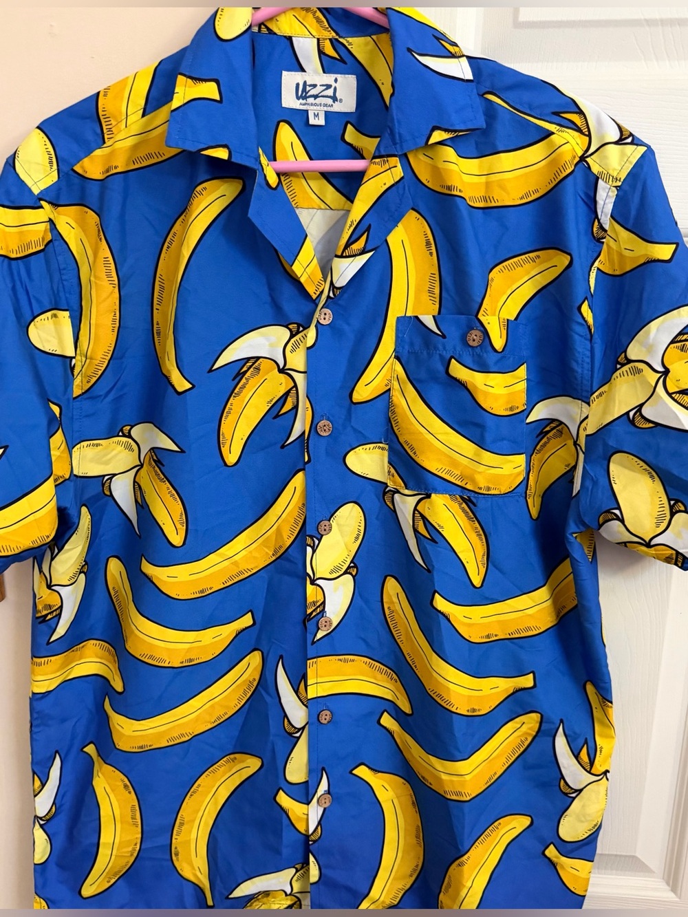 UZZI Banana Print Multicolor 100% Polyester Mens M Short Sleeve Button Shirt